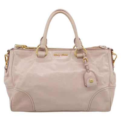 Miu Miu Hand Bag Leather 2way Pink Gold Tone Auth 167571A - 0
