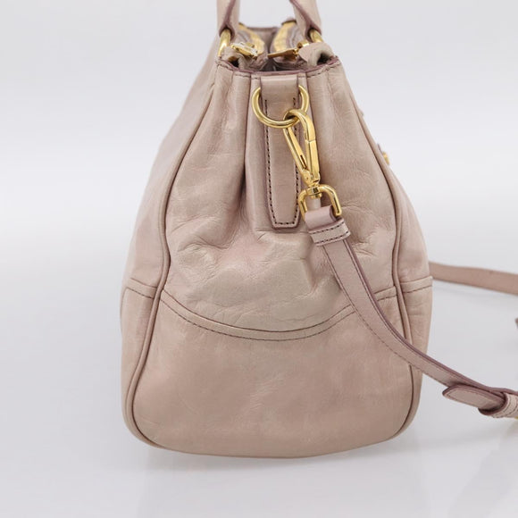 Miu Miu Hand Bag Leather 2way Pink Gold Tone Auth 167571A