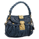 Miu Miu Matelasse Hobo Hand Bag Leather Blue Gold Tone Auth 167573V-1