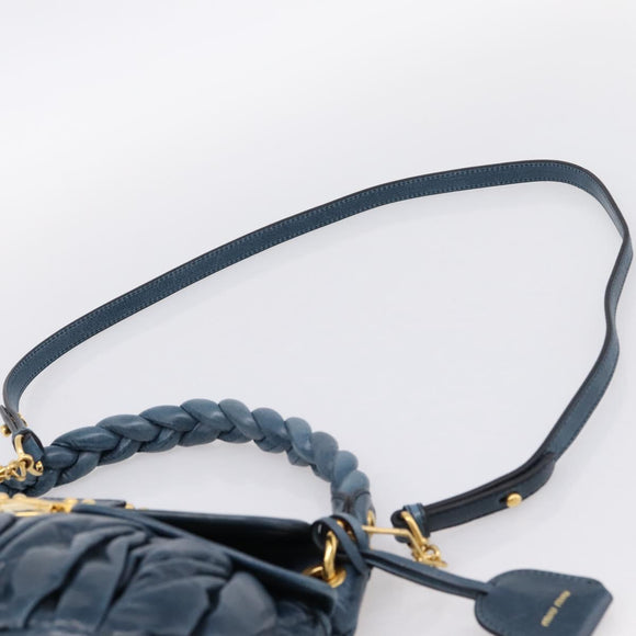 Miu Miu Matelasse Hobo Hand Bag Leather Blue Gold Tone Auth 167573V