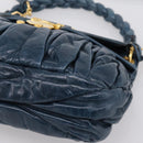 Miu Miu Matelasse Hobo Hand Bag Leather Blue Gold Tone Auth 167573V-16