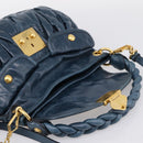 Miu Miu Matelasse Hobo Hand Bag Leather Blue Gold Tone Auth 167573V-20
