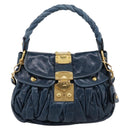 Miu Miu Matelasse Hobo Hand Bag Leather Blue Gold Tone Auth 167573V-13