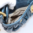 Miu Miu Matelasse Hobo Hand Bag Leather Blue Gold Tone Auth 167573V-26