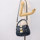 Miu Miu Matelasse Hobo Hand Bag Leather Blue Gold Tone Auth 167573V-27
