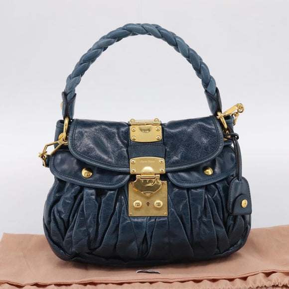 Miu Miu Matelasse Hobo Hand Bag Leather Blue Gold Tone Auth 167573V