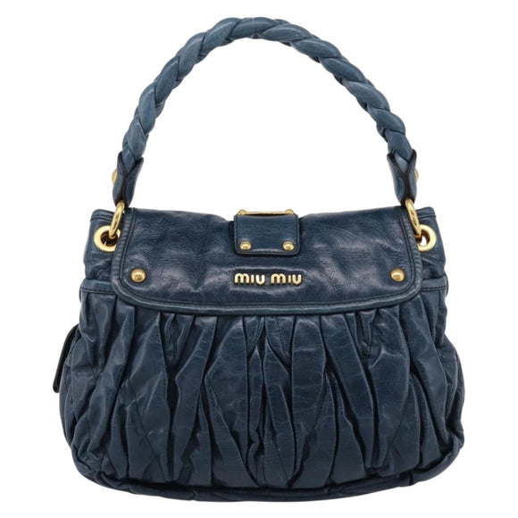 Miu Miu Matelasse Hobo Hand Bag Leather Blue Gold Tone Auth 167573V