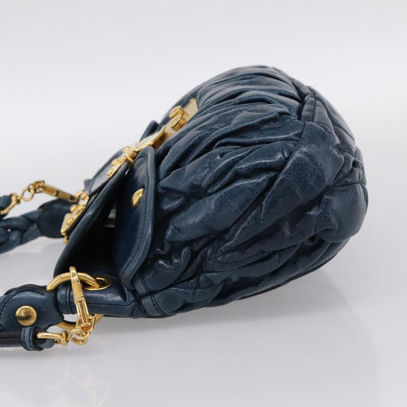 Miu Miu Matelasse Hobo Hand Bag Leather Blue Gold Tone Auth 167573V