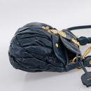 Miu Miu Matelasse Hobo Hand Bag Leather Blue Gold Tone Auth 167573V-4