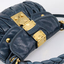 Miu Miu Matelasse Hobo Hand Bag Leather Blue Gold Tone Auth 167573V-6