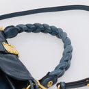 Miu Miu Matelasse Hobo Hand Bag Leather Blue Gold Tone Auth 167573V-14