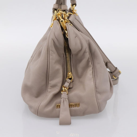 Miu Miu Hand Bag Leather 2way Gray Gold Tone Auth 167574V
