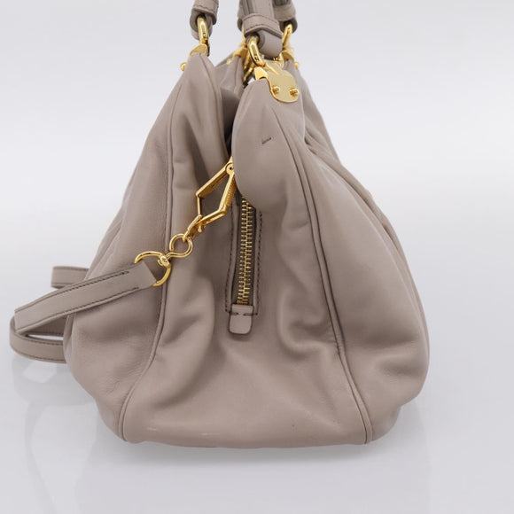 Miu Miu Hand Bag Leather 2way Gray Gold Tone Auth 167574V