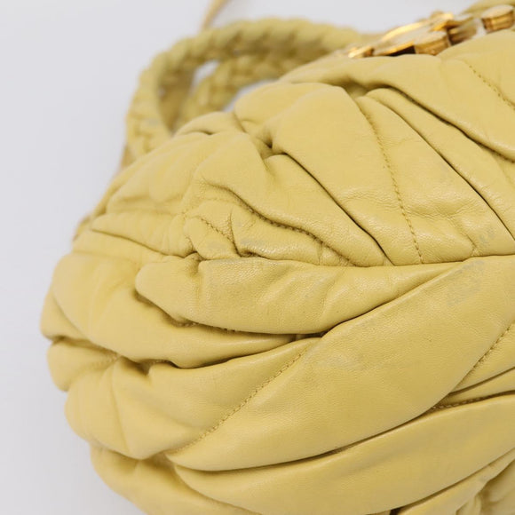 Miu Miu Matelasse Hand Bag Leather 2way Yellow Gold Tone Auth 167575V
