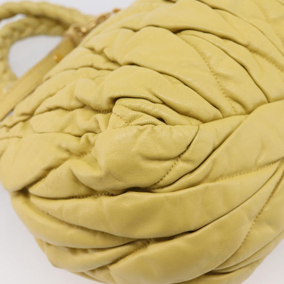 Miu Miu Matelasse Hand Bag Leather 2way Yellow Gold Tone Auth 167575V