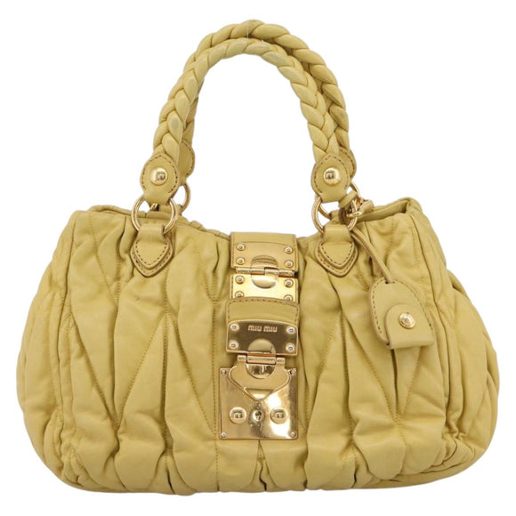 Miu Miu Matelasse Hand Bag Leather 2way Yellow Gold Tone Auth 167575V