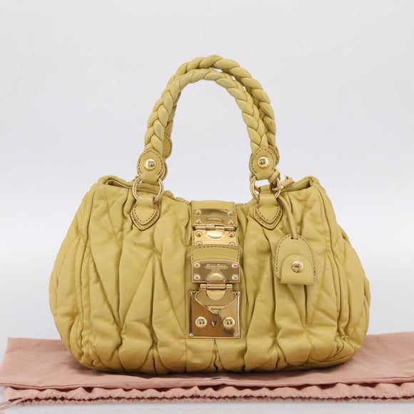 Miu Miu Matelasse Hand Bag Leather 2way Yellow Gold Tone Auth 167575V