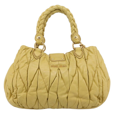 Miu Miu Matelasse Hand Bag Leather 2way Yellow Gold Tone Auth 167575V - 0
