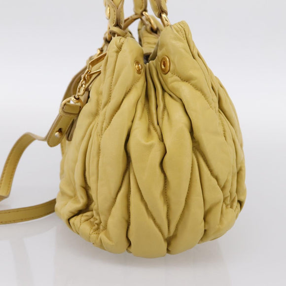 Miu Miu Matelasse Hand Bag Leather 2way Yellow Gold Tone Auth 167575V