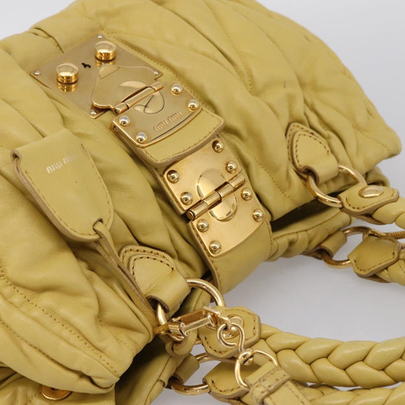 Miu Miu Matelasse Hand Bag Leather 2way Yellow Gold Tone Auth 167575V