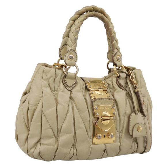 Miu Miu Hand Bag Leather 2way Beige Gold Tone Auth 167578A