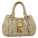 Miu Miu Hand Bag Leather 2way Beige Gold Tone Auth 167578A-13
