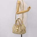 Miu Miu Hand Bag Leather 2way Beige Gold Tone Auth 167578A-28