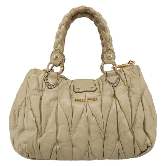 Miu Miu Hand Bag Leather 2way Beige Gold Tone Auth 167578A