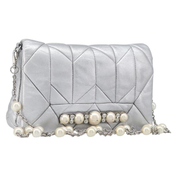 Miu Miu Shoulder Bag Leather Silver Auth 167579A