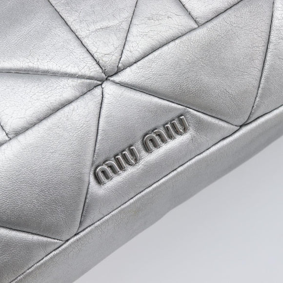 Miu Miu Shoulder Bag Leather Silver Auth 167579A