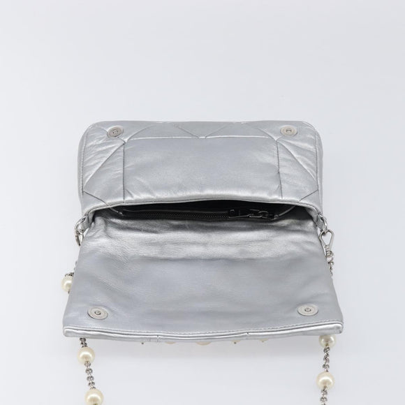 Miu Miu Shoulder Bag Leather Silver Auth 167579A
