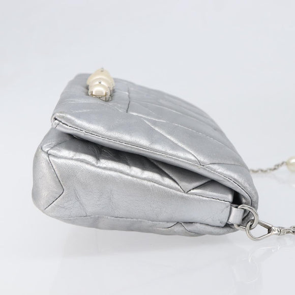 Miu Miu Shoulder Bag Leather Silver Auth 167579A