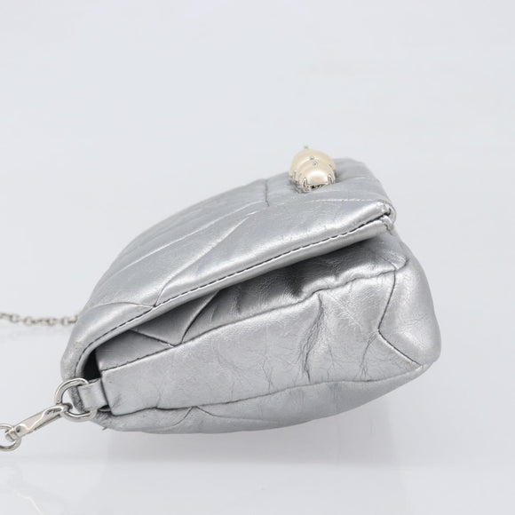 Miu Miu Shoulder Bag Leather Silver Auth 167579A