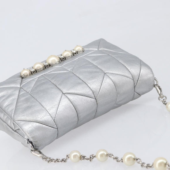 Miu Miu Shoulder Bag Leather Silver Auth 167579A