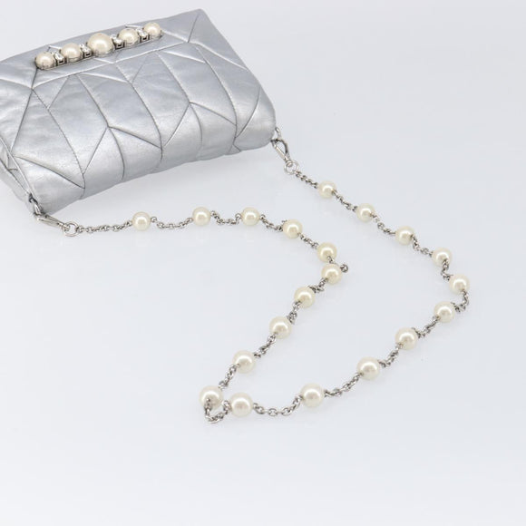 Miu Miu Shoulder Bag Leather Silver Auth 167579A