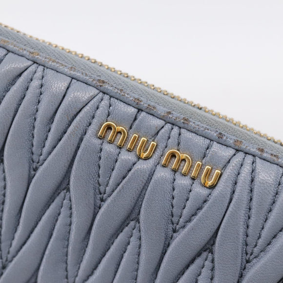 Miu Miu Matelasse Long Wallet Leather Light Blue Gold Tone Auth 167582A