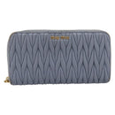 Miu Miu Matelasse Long Wallet Leather Light Blue Gold Tone Auth 167582A-13