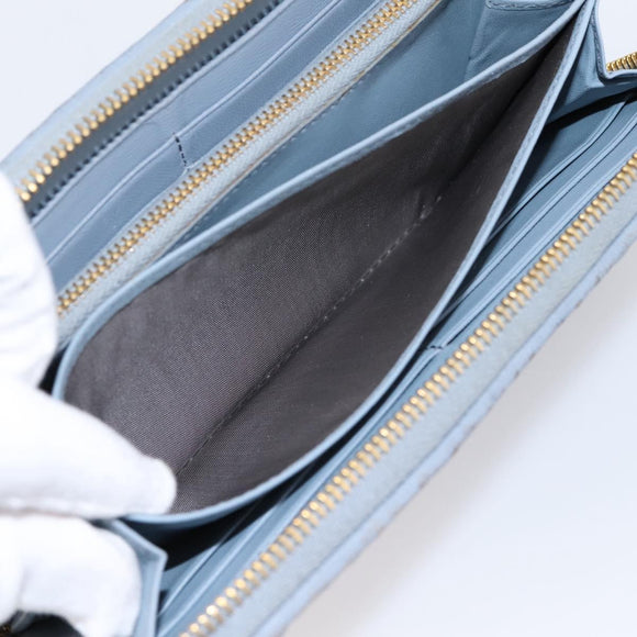 Miu Miu Matelasse Long Wallet Leather Light Blue Gold Tone Auth 167582A