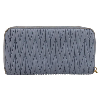 Miu Miu Matelasse Long Wallet Leather Light Blue Gold Tone Auth 167582A - 0