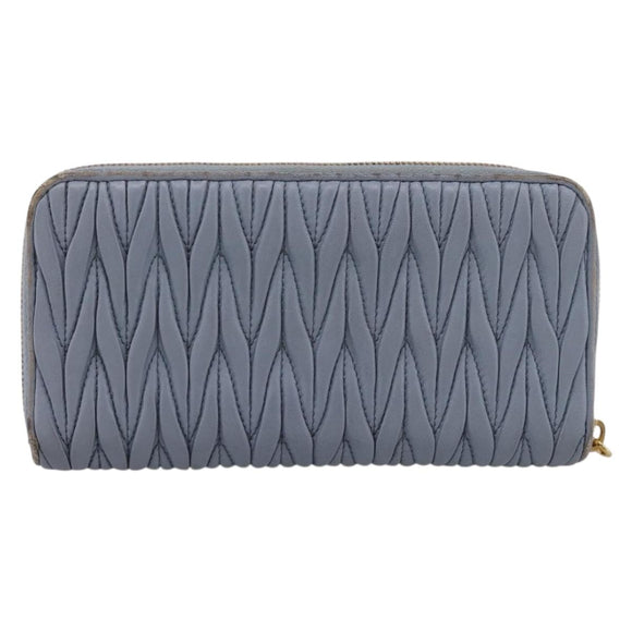 Miu Miu Matelasse Long Wallet Leather Light Blue Gold Tone Auth 167582A