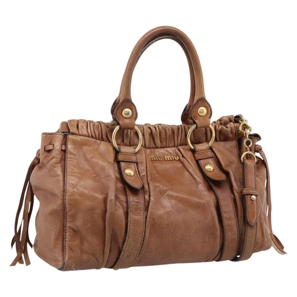 Miu Miu Hand Bag Leather 2way Brown Gold Tone Auth 167587V