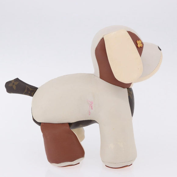 LOUIS VUITTON Monogram Dudu Oscar Stuffed Dog Leather Beige GI0251 Auth 167589A