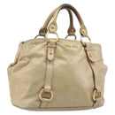 Miu Miu Hand Bag Leather Beige Gold Tone Auth 167591A-1