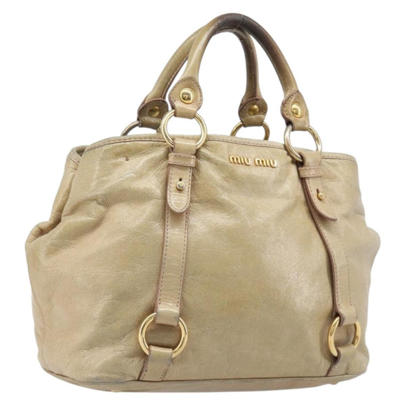 Miu Miu Hand Bag Leather Beige Gold Tone Auth 167591A