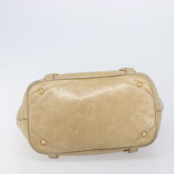 Miu Miu Hand Bag Leather Beige Gold Tone Auth 167591A