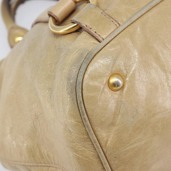 Miu Miu Hand Bag Leather Beige Gold Tone Auth 167591A