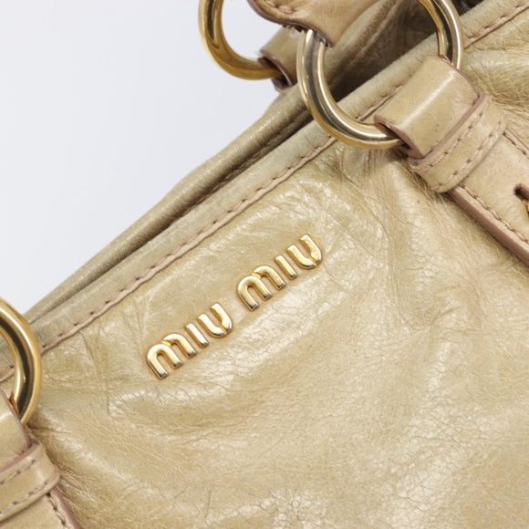 Miu Miu Hand Bag Leather Beige Gold Tone Auth 167591A