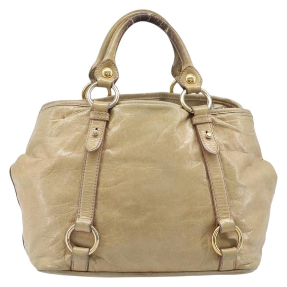 Miu Miu Hand Bag Leather Beige Gold Tone Auth 167591A