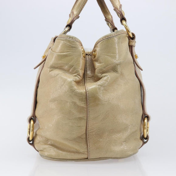 Miu Miu Hand Bag Leather Beige Gold Tone Auth 167591A