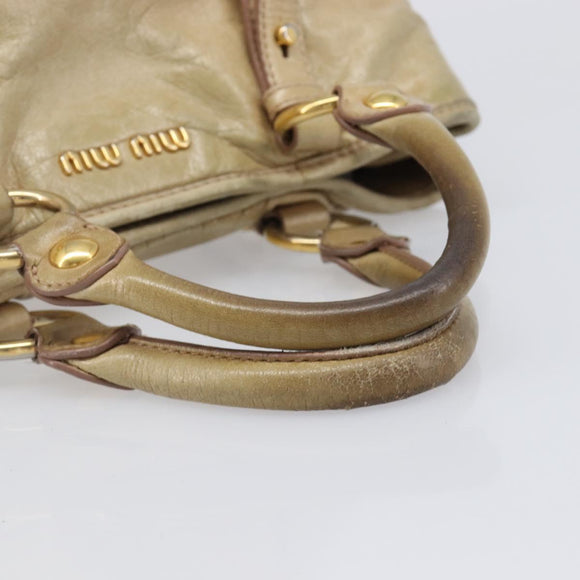 Miu Miu Hand Bag Leather Beige Gold Tone Auth 167591A